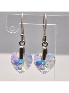 925 Sterling Silver Heart Earrings w/ Clear AB Swarovski-Style Crystals